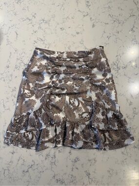 NWT EXPRESS Brown Paisley Ruffle Ruched Skirt Size 2